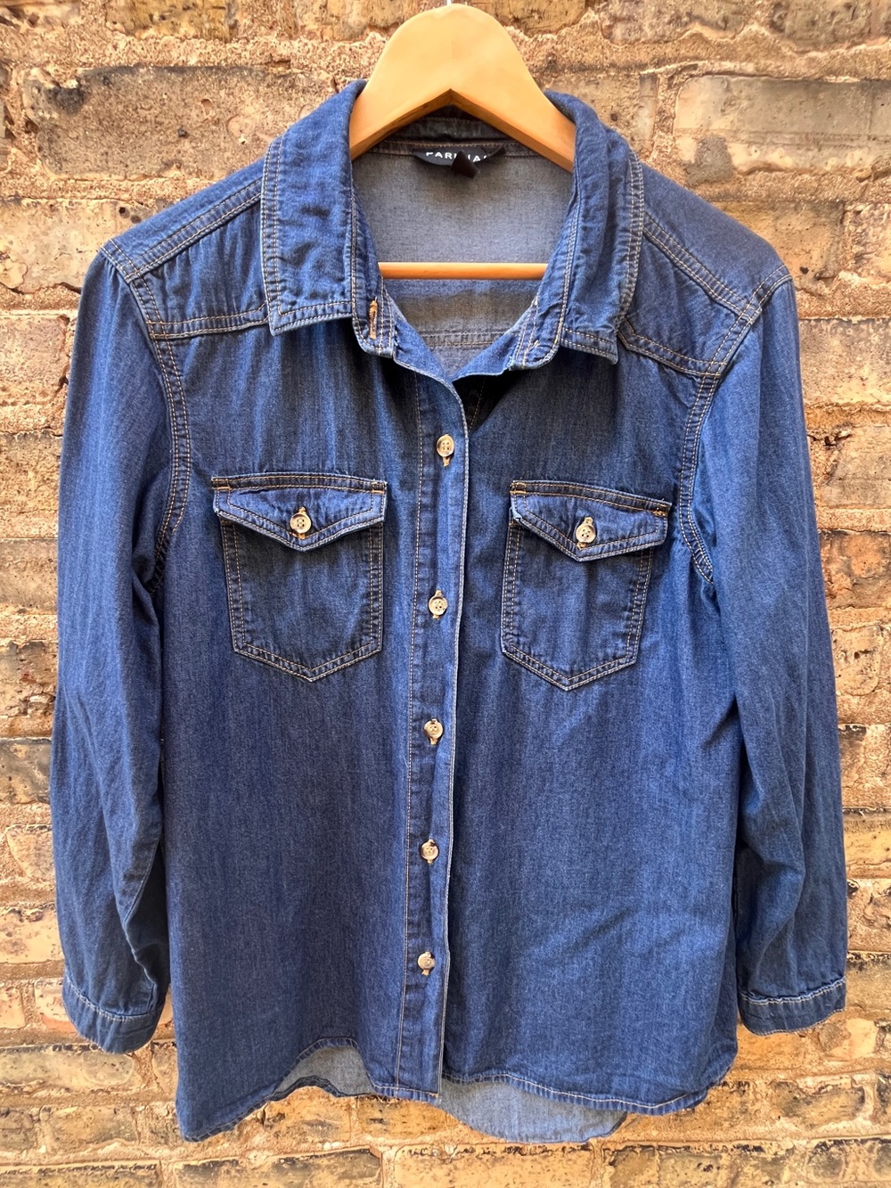 Parisian Works 100% Cotton Chambray Shirt Blue Western Size 10
